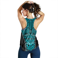 Basketball New Zealand Women Racerback Tank Teal Maori Ta Moko Indigenous LT9 - Polynesian Pride