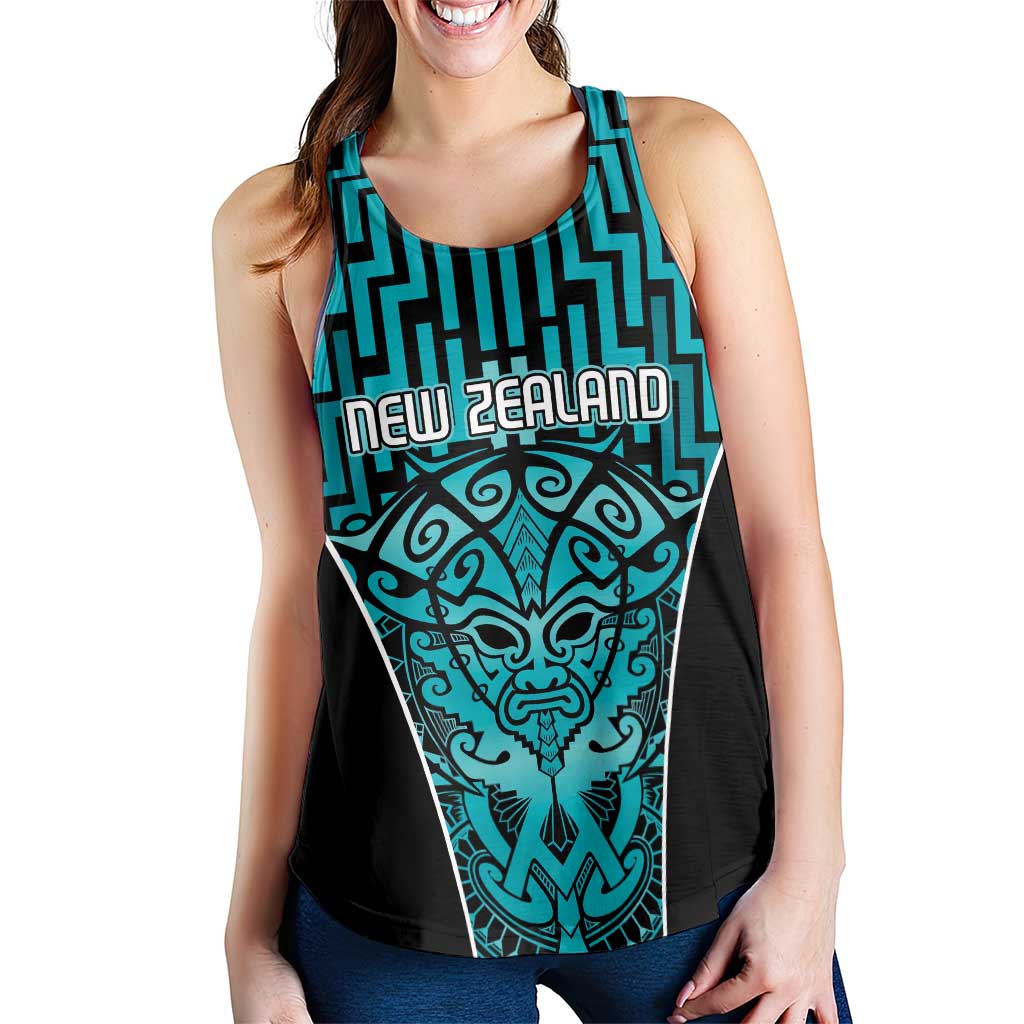 Basketball New Zealand Women Racerback Tank Teal Maori Ta Moko Indigenous LT9 - Polynesian Pride