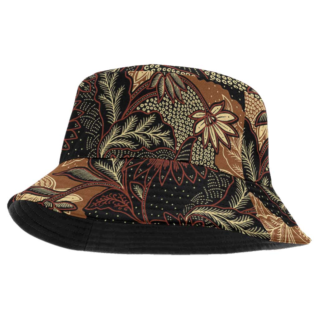 Batik Pedalaman Semen Lereng Style Bucket Hat Indonesian Traditional Pattern LT01 One Size Black - Polynesian Pride