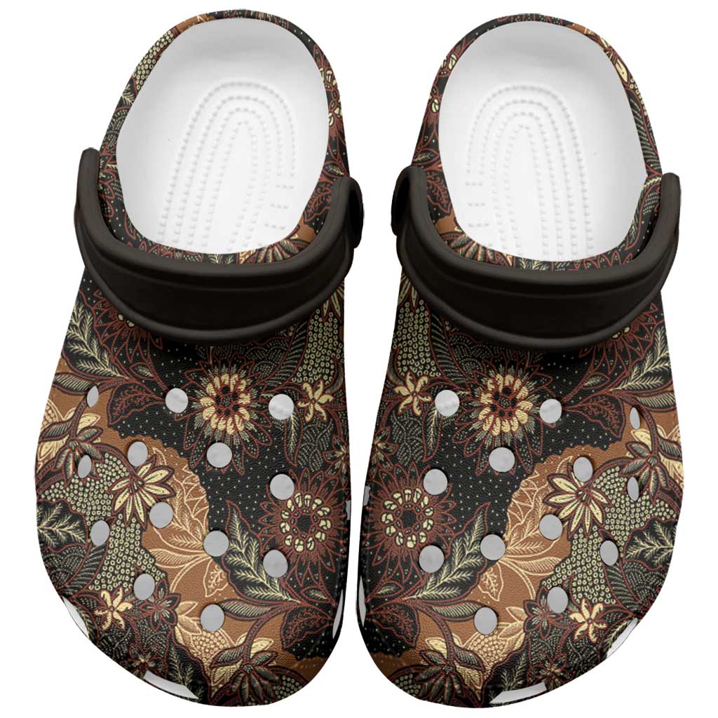 Batik Pedalaman Semen Lereng Style Clogs Shoes Indonesian Traditional Pattern LT01 Black - Polynesian Pride
