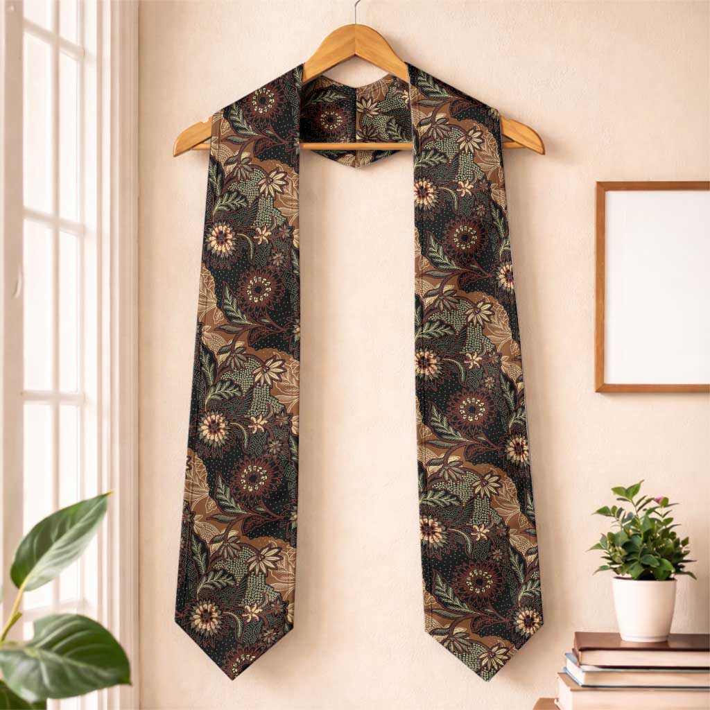 Batik Pedalaman Semen Lereng Style Graduation Stole Indonesian Traditional Pattern LT01 One Size Black - Polynesian Pride