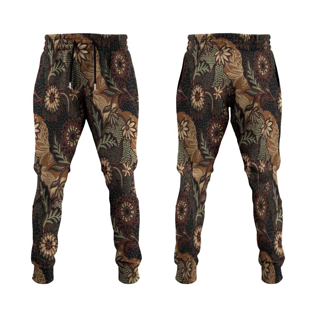 Batik Pedalaman Semen Lereng Style Jogger Pants Indonesian Traditional Pattern LT01 Black - Polynesian Pride