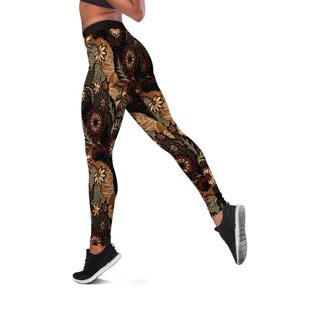 Batik Pedalaman Semen Lereng Style Leggings Indonesian Traditional Pattern LT01 Black - Polynesian Pride