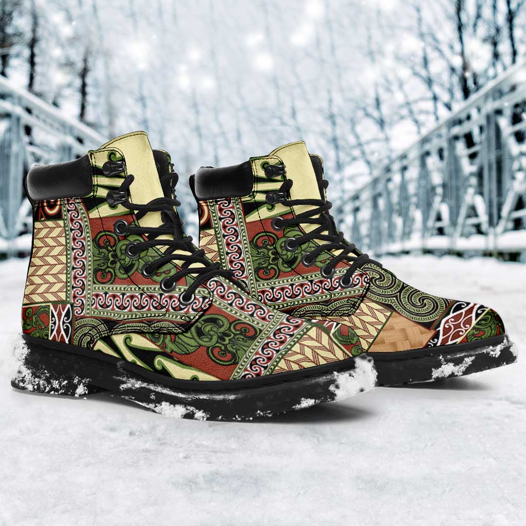 Beige Aotearoa Kowhaiwhai Pattern All Season Boots NZ Maori Quilt Style - Polynesian Pride
