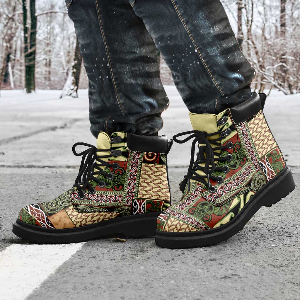 Beige Aotearoa Kowhaiwhai Pattern All Season Boots NZ Maori Quilt Style - Polynesian Pride