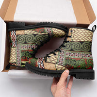 Beige Aotearoa Kowhaiwhai Pattern Leather Boots NZ Maori Quilt Style - Polynesian Pride