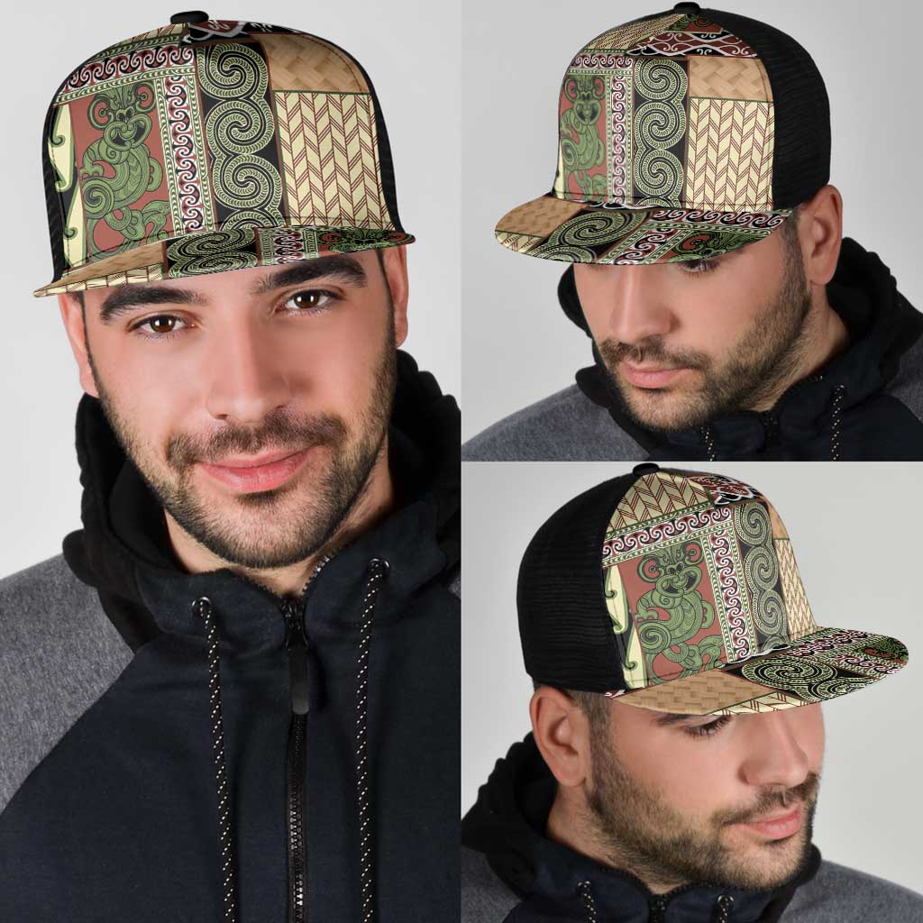Beige Aotearoa Kowhaiwhai Pattern Mesh Trucker Cap NZ Maori Quilt Style - Polynesian Pride