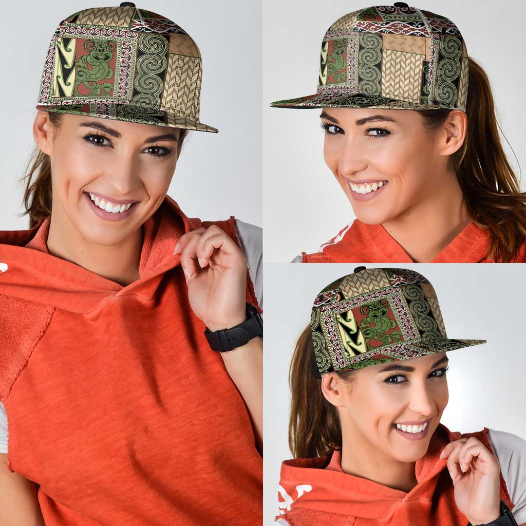 Beige Aotearoa Kowhaiwhai Pattern Snapback Cap NZ Maori Quilt Style - Polynesian Pride