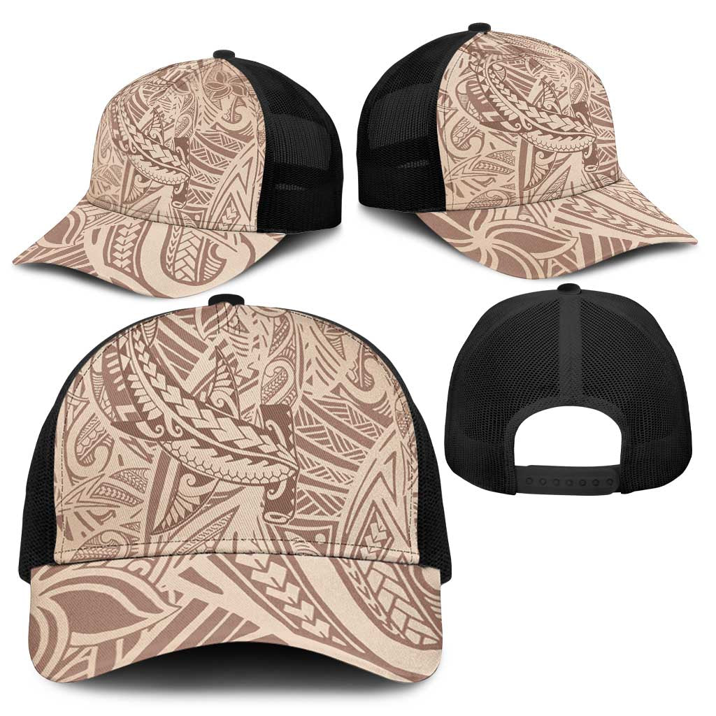 Beige Gradient Polynesia Baseball Net Cap Hawaiian Tribal Hammerhead Shark Tattoo - Polynesian Pride