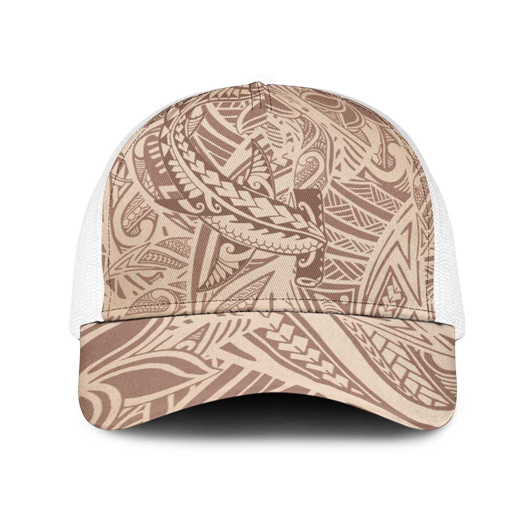 Beige Gradient Polynesia Mesh Trucker Cap Hawaiian Tribal Hammerhead Shark Tattoo - Polynesian Pride