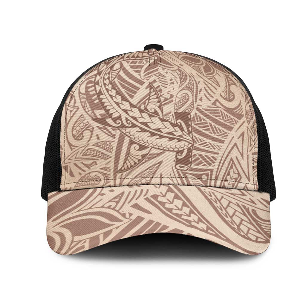 Beige Gradient Polynesia Mesh Trucker Cap Hawaiian Tribal Hammerhead Shark Tattoo - Polynesian Pride