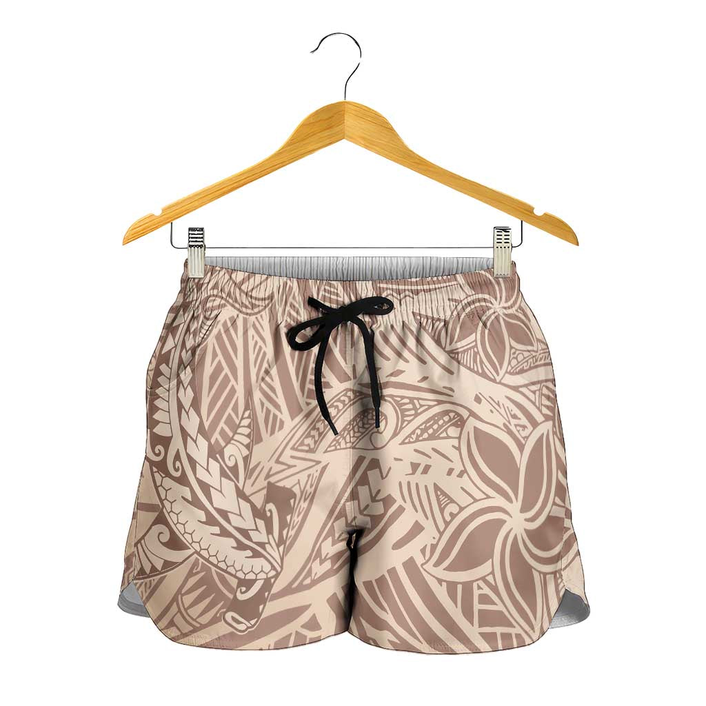 Beige Gradient Polynesia Shorts for Women Hawaiian Tribal Hammerhead Shark Tattoo - Polynesian Pride