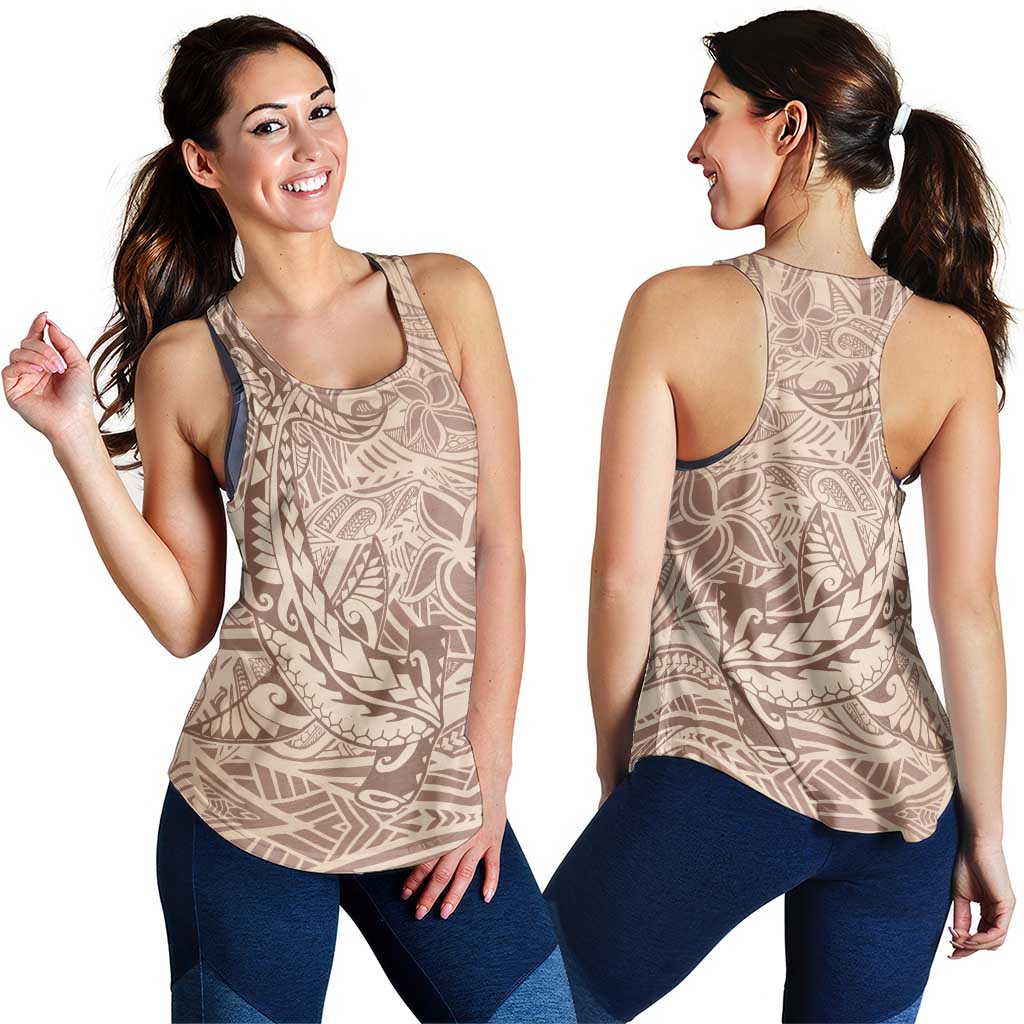 Beige Gradient Polynesia Women Racerback Tank Hawaiian Tribal Hammerhead Shark Tattoo - Polynesian Pride