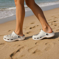 Beige Hawaii Clogs Shoes Hammerhead Shark Tattoo Curve Polynesian - Polynesian Pride