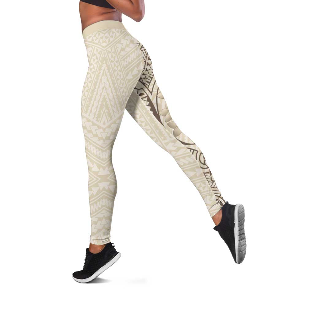 Beige Hawaii Leggings Hammerhead Shark Tattoo Curve Polynesian LT14 Beige - Polynesian Pride