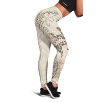 Beige Hawaii Leggings Hammerhead Shark Tattoo Curve Polynesian LT14 - Polynesian Pride