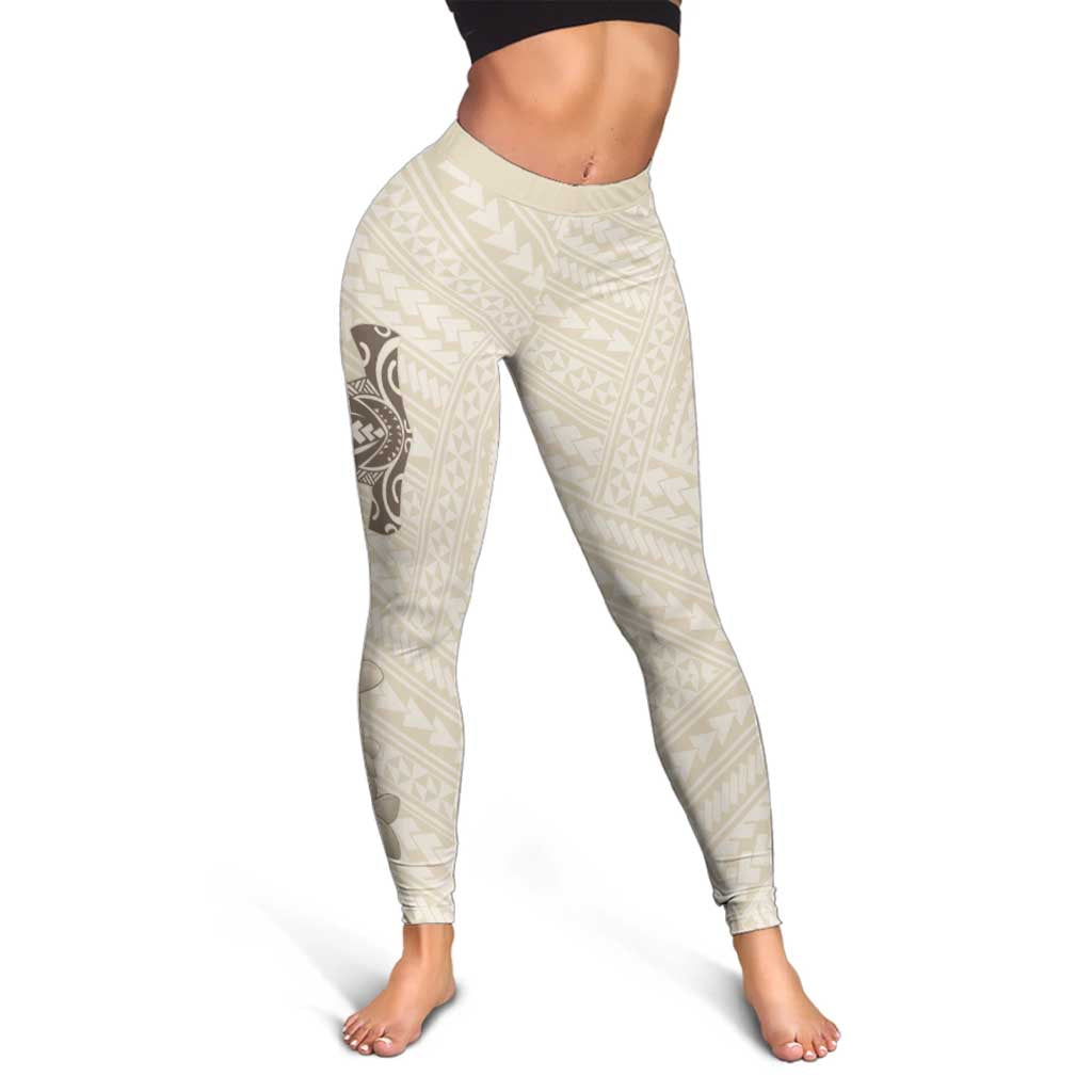 Beige Hawaii Leggings Hammerhead Shark Tattoo Curve Polynesian LT14 - Polynesian Pride