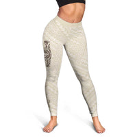 Beige Hawaii Leggings Hammerhead Shark Tattoo Curve Polynesian LT14 - Polynesian Pride