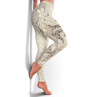 Beige Hawaii Leggings Hammerhead Shark Tattoo Curve Polynesian LT14 - Polynesian Pride