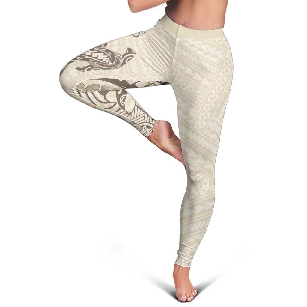 Beige Hawaii Leggings Hammerhead Shark Tattoo Curve Polynesian LT14 - Polynesian Pride