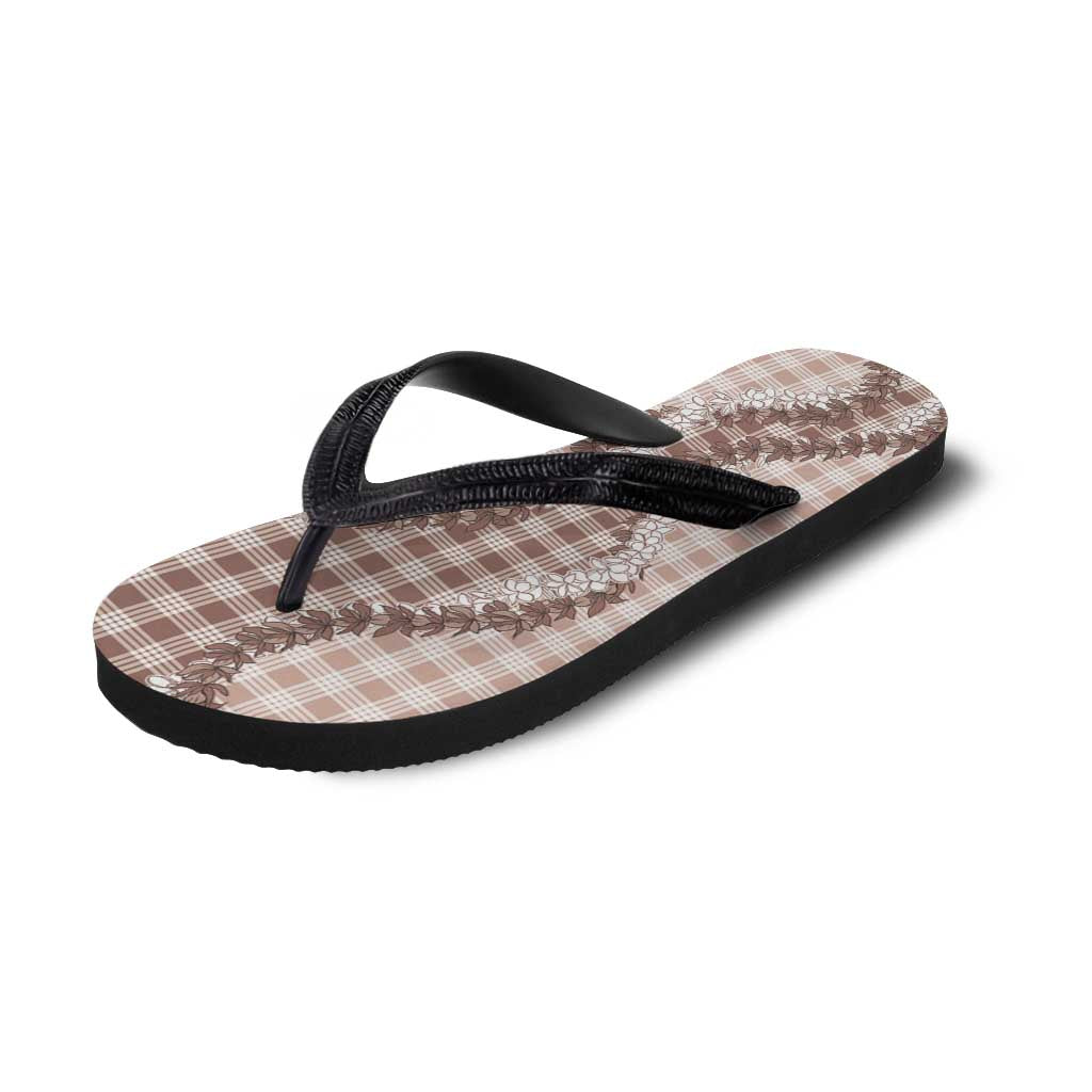 Beige Hawaii Palaka Flip Flops Hawaiian Honohono Lei