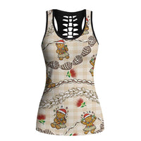 Beige Palaka Hawaii Mele Kalikimaka Hollow Tank Top Ohia Lehua Shell Leis Funny Gingerbread Santa LT14 Female Beige - Polynesian Pride