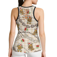 Beige Palaka Hawaii Mele Kalikimaka Hollow Tank Top Ohia Lehua Shell Leis Funny Gingerbread Santa LT14 - Polynesian Pride