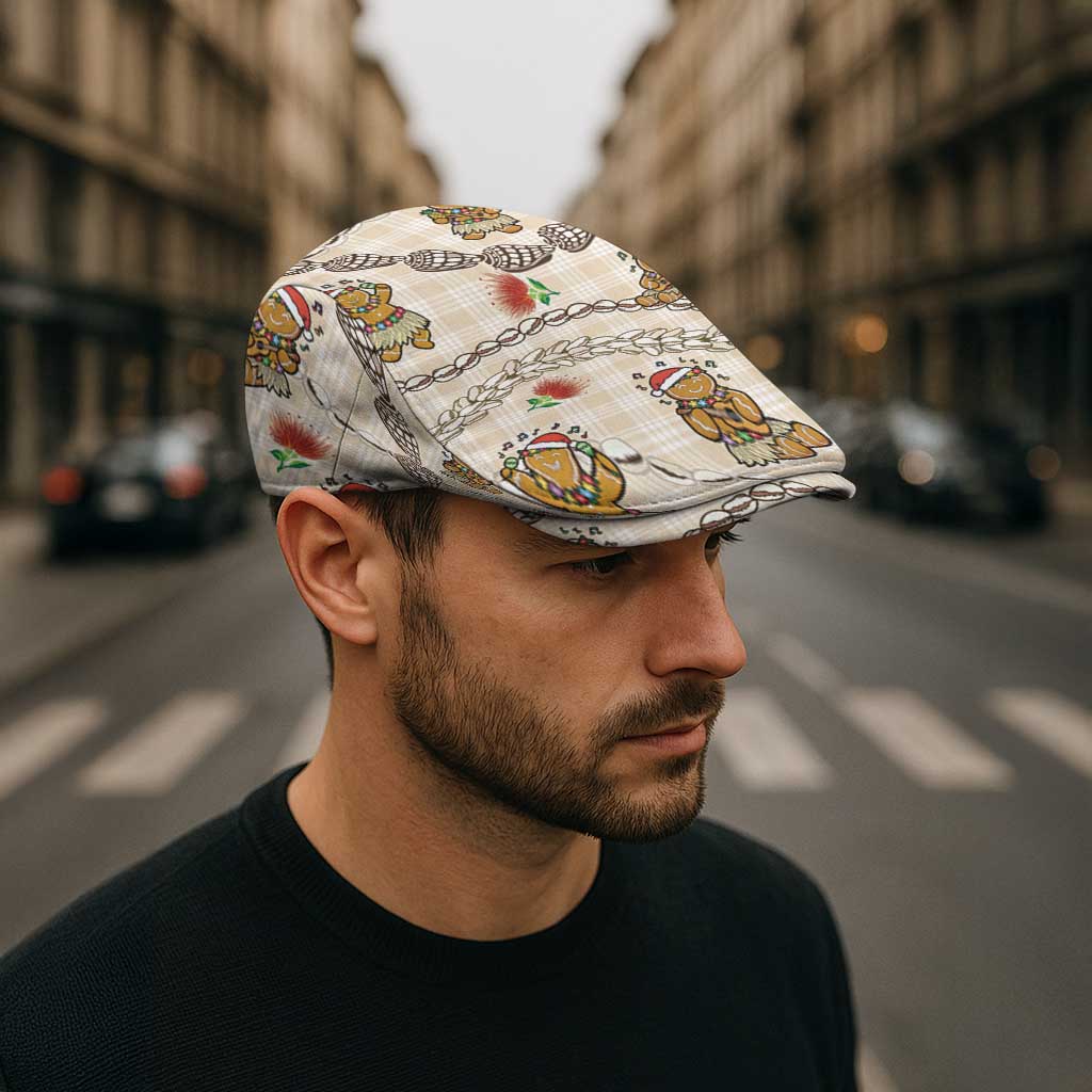 Beige Palaka Hawaii Mele Kalikimaka Jeff Hat Ohia Lehua Shell Leis Funny Gingerbread Santa - Polynesian Pride