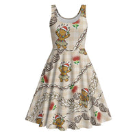 Beige Palaka Hawaii Mele Kalikimaka Midi Dress Ohia Lehua Shell Leis Funny Gingerbread Santa LT14 Beige - Polynesian Pride