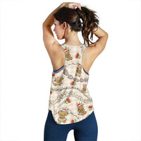 Beige Palaka Hawaii Mele Kalikimaka Women Racerback Tank Ohia Lehua Shell Leis Funny Gingerbread Santa LT14 - Polynesian Pride