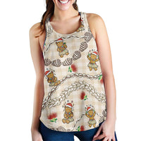 Beige Palaka Hawaii Mele Kalikimaka Women Racerback Tank Ohia Lehua Shell Leis Funny Gingerbread Santa LT14 - Polynesian Pride