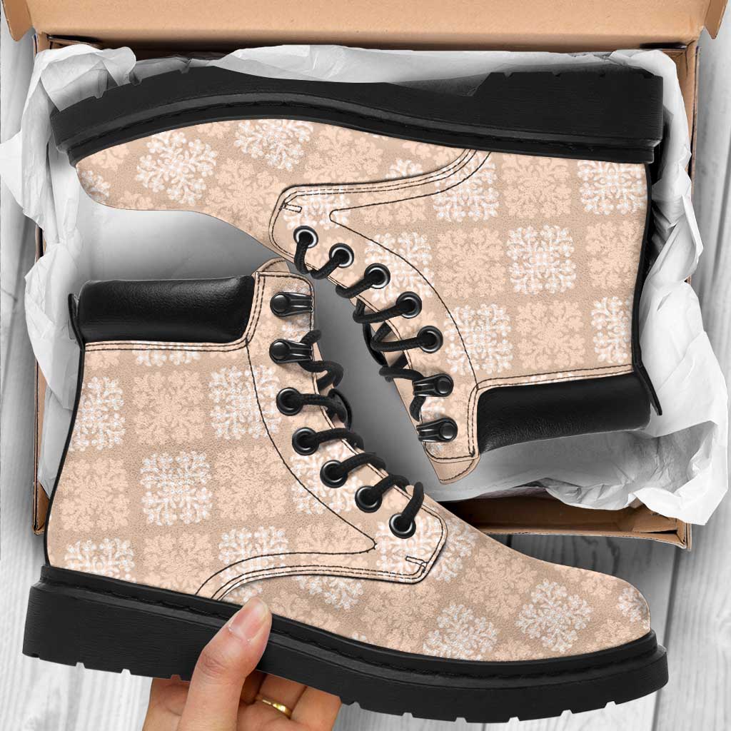 Beige Palaka Quilt Hawaii All Season Boots Traditional Hawaii-plaid Pattern - Polynesian Pride