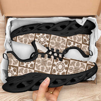 Beige Palaka Quilt Hawaii Clunky Sneakers Hawaiian Tropical Monstera Sea Turtle LT14 - Polynesian Pride