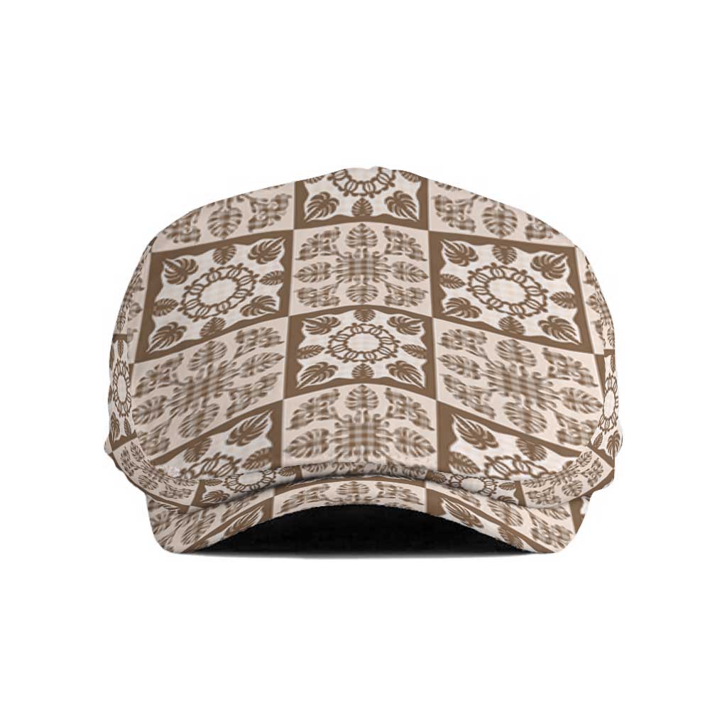 Beige Palaka Quilt Hawaii Jeff Hat Hawaiian Tropical Monstera Sea Turtle