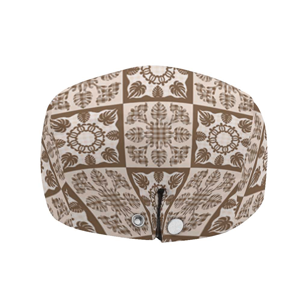 Beige Palaka Quilt Hawaii Jeff Hat Hawaiian Tropical Monstera Sea Turtle