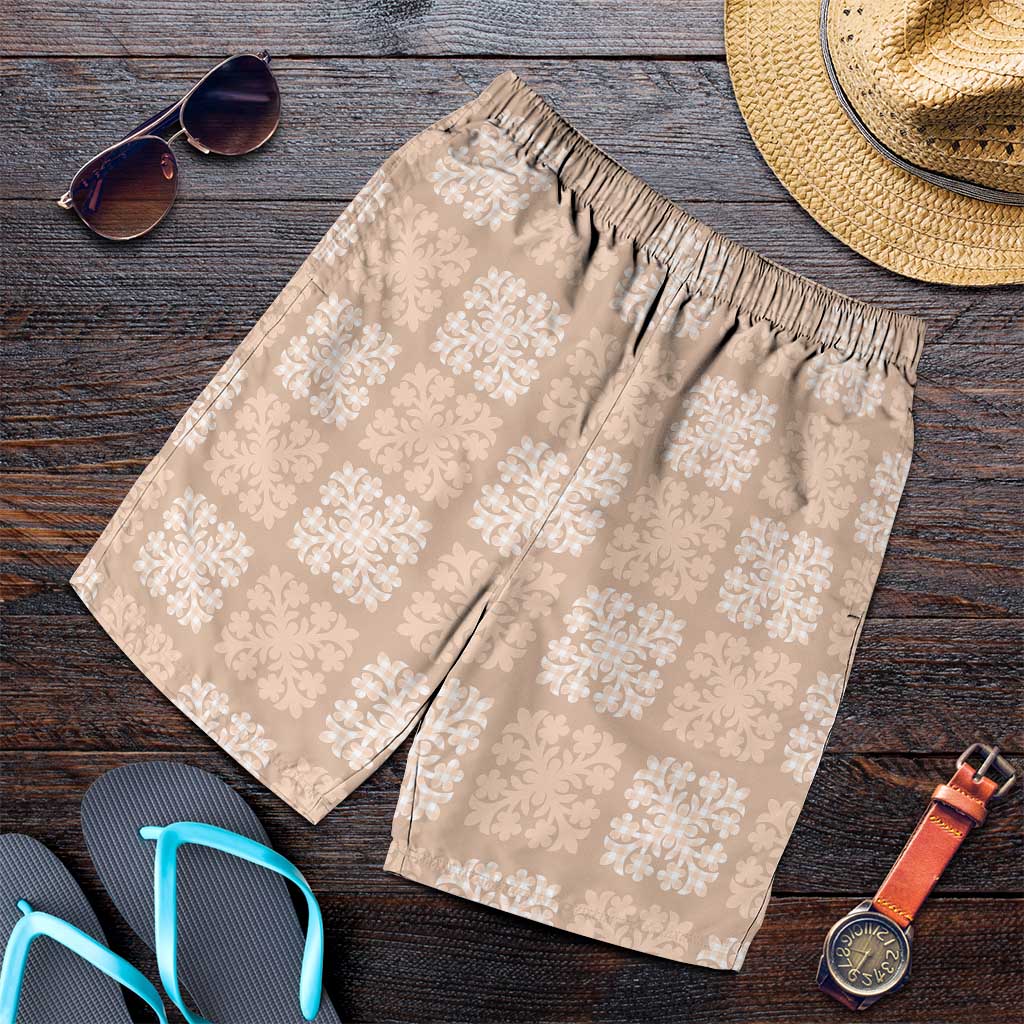 Beige Palaka Quilt Hawaii Shorts for Men Traditional Hawaii-plaid Pattern LT14 Beige - Polynesian Pride