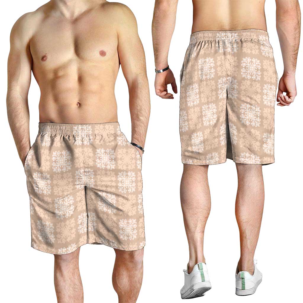 Beige Palaka Quilt Hawaii Shorts for Men Traditional Hawaii-plaid Pattern LT14 - Polynesian Pride