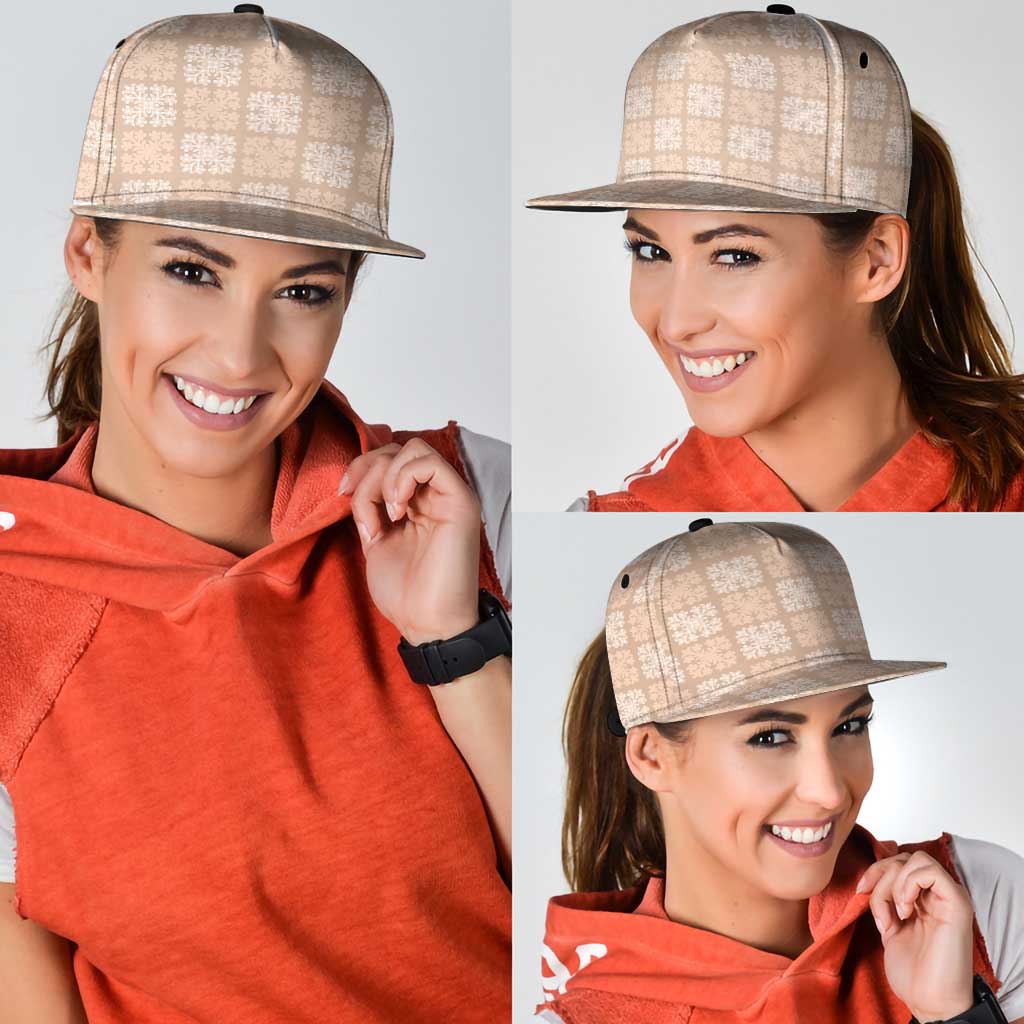 Beige Palaka Quilt Hawaii Snapback Cap Traditional Hawaii-plaid Pattern - Polynesian Pride