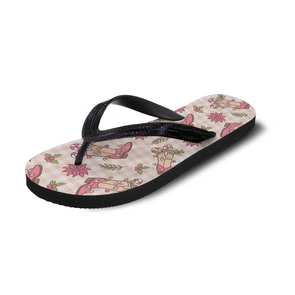 Beige Paniolo Palaka Hawaiian Cowgirl Christmas Flip Flops - Polynesian Pride