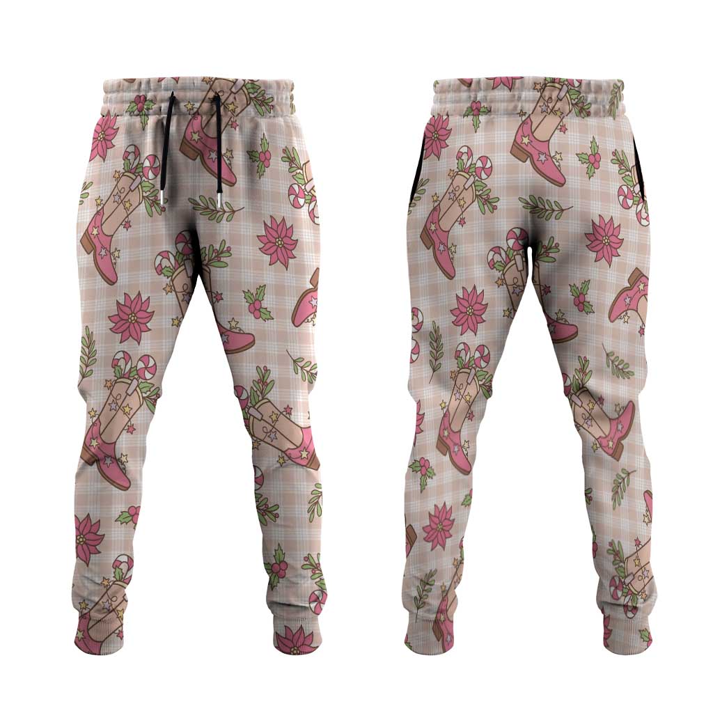 Beige Paniolo Palaka Hawaiian Cowgirl Christmas Jogger Pants - Polynesian Pride
