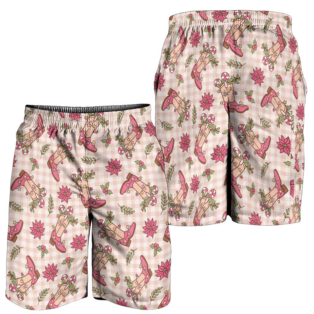 Beige Paniolo Palaka Hawaiian Cowgirl Christmas Shorts for Men - Polynesian Pride