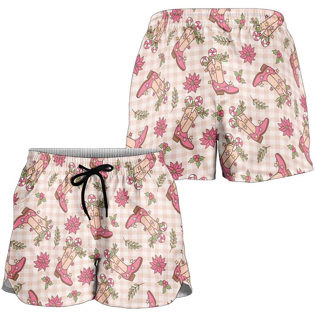 Beige Paniolo Palaka Hawaiian Cowgirl Christmas Shorts for Women LT9 - Polynesian Pride