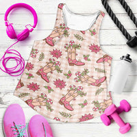 Beige Paniolo Palaka Hawaiian Cowgirl Christmas Women Racerback Tank LT9 Beige - Polynesian Pride