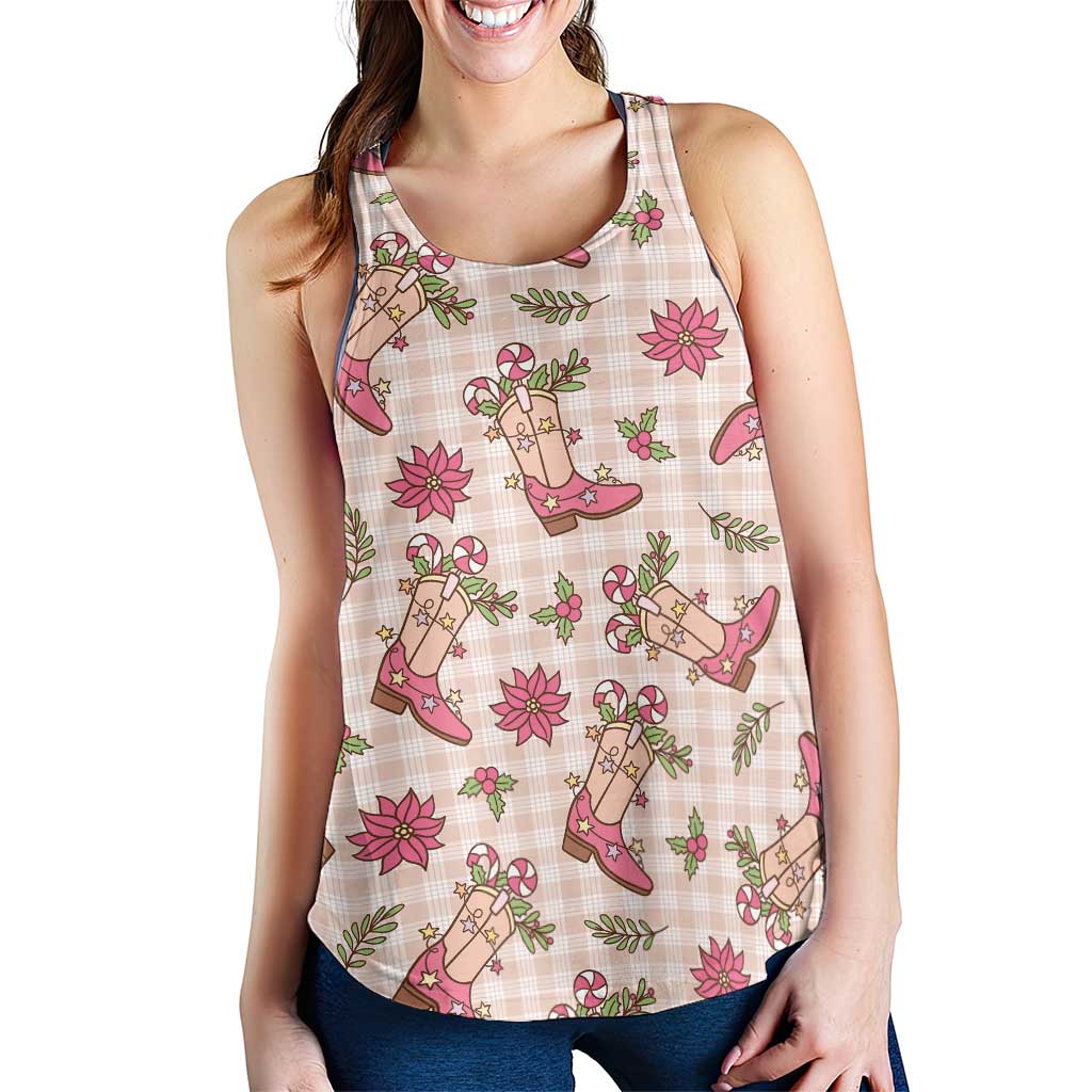 Beige Paniolo Palaka Hawaiian Cowgirl Christmas Women Racerback Tank LT9 - Polynesian Pride