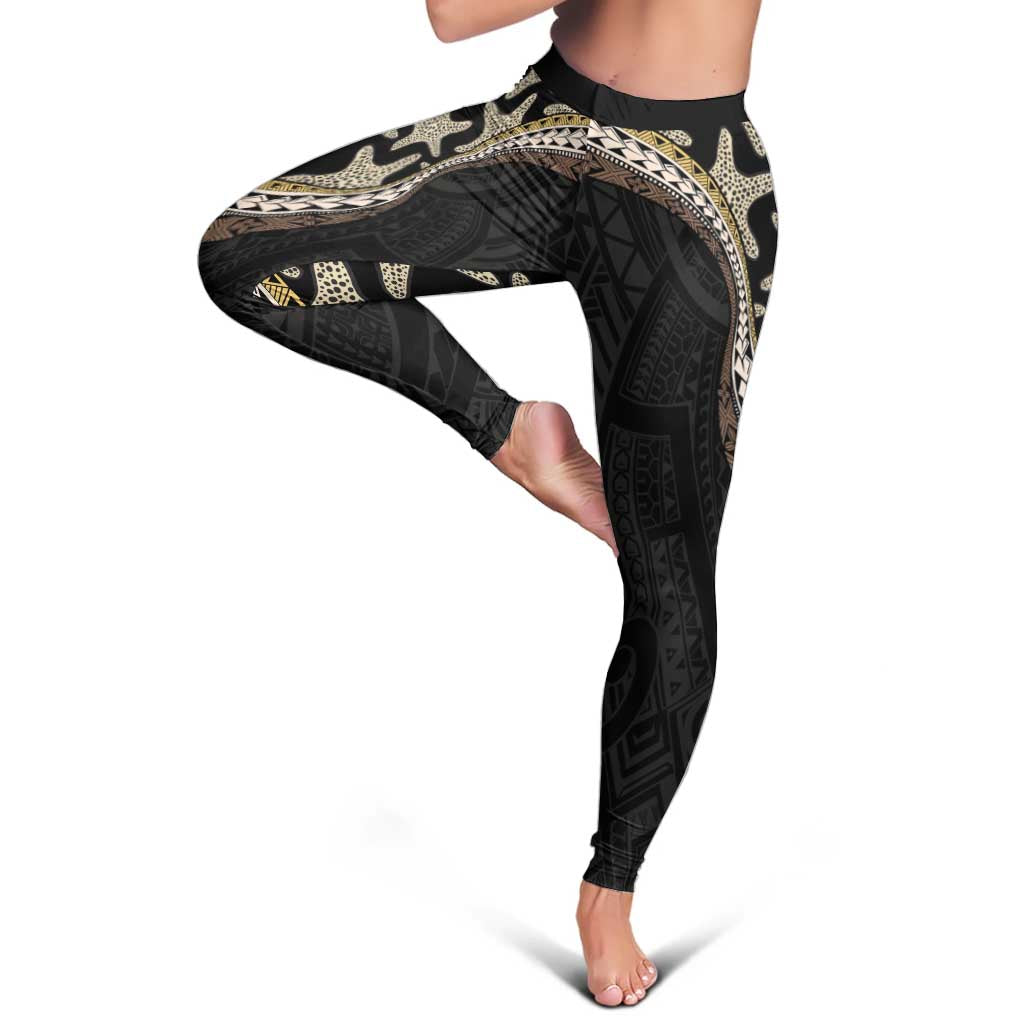 Beige Polynesian Starfish Unique Pattern Leggings