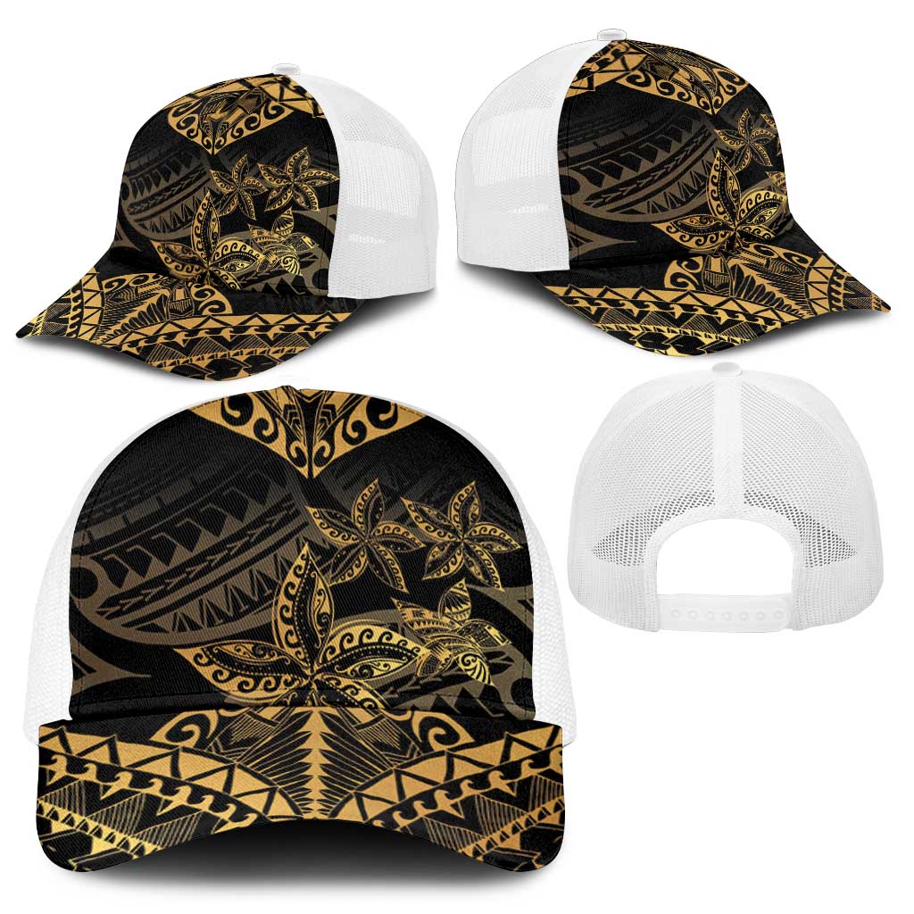 Black and Gold Polynesia Baseball Net Cap Plumeria Tattoo With Polynesian Pattern - Polynesian Pride