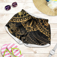 Black and Gold Polynesia Shorts for Women Plumeria Tattoo With Polynesian Pattern LT14 Black - Polynesian Pride
