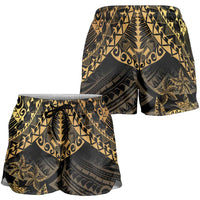 Black and Gold Polynesia Shorts for Women Plumeria Tattoo With Polynesian Pattern LT14 - Polynesian Pride