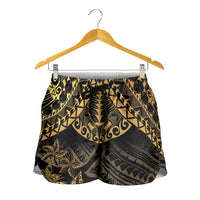 Black and Gold Polynesia Shorts for Women Plumeria Tattoo With Polynesian Pattern LT14 - Polynesian Pride