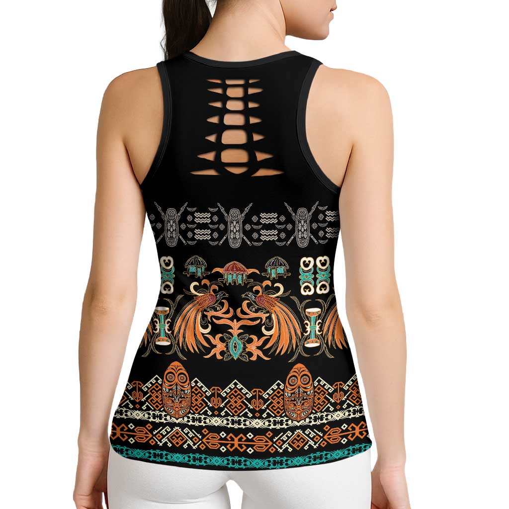 Black Batik Papua-inspired Pattern Hollow Tank Top - Polynesian Pride